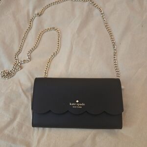 Kate Spade Black Scalloped Clutch with Chain